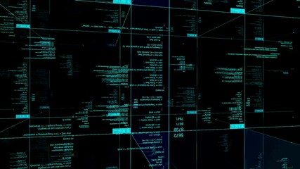 Abstract financial data processing and statistics recording on black background, seamless loop. Animation. Communication technology and business concept. - Powered by Adobe