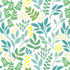 seamless pattern03 緑のいろんな植物のパターン