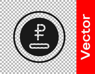 Black Rouble, ruble currency coin icon isolated on transparent background. Russian symbol. Vector.