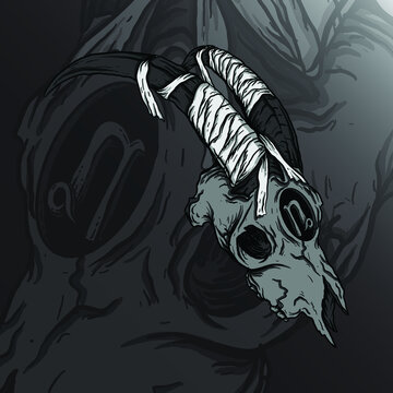 artwork illustration and t-shirt design capricorn skull zodiac premium vector