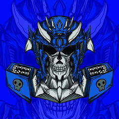 artwork illustration and t-shirt design robotic skull premium vector