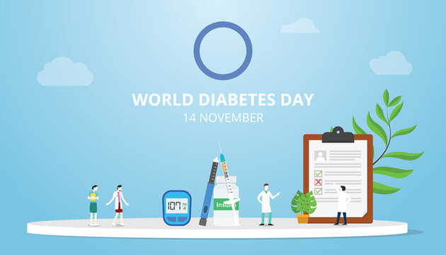 world diabetes day concept on 14 november with people doctor and medical record