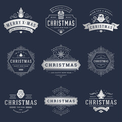 Christmas quotes labels and badges vector design elements set.