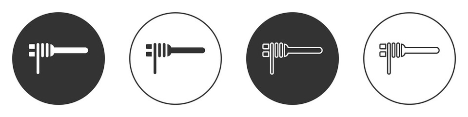Black Pasta spaghetti on the fork icon isolated on white background. Italian restaurant. Circle button. Vector.