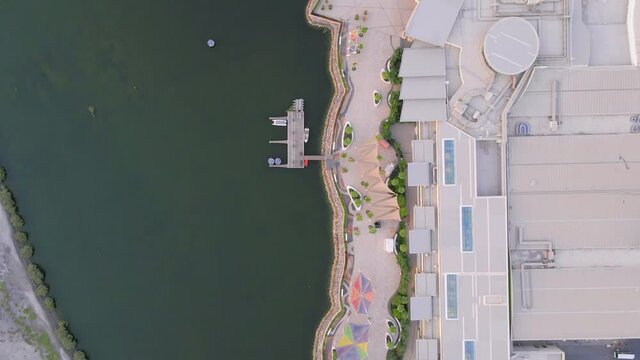 Mangrove promenade in Ras al Khaimah emirate in the UAE aerial view at sunset