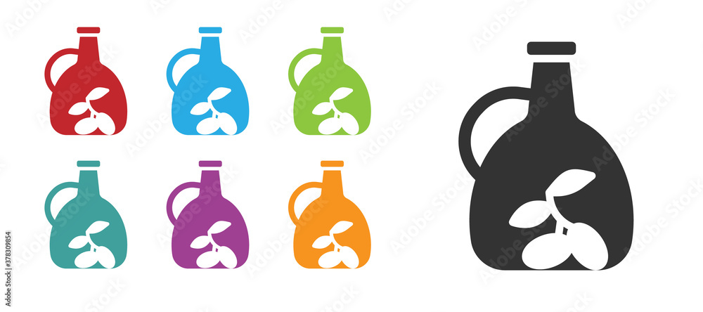 Canvas Prints Black Bottle of olive oil icon isolated on white background. Jug with olive oil icon. Set icons colorful. Vector.