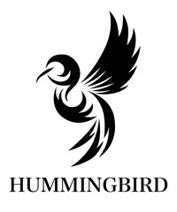 Flying hummingbird black line art Vector illustration on a white background of. Suitable for making logo.