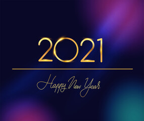 Happy New Year 2021 with glitter isolated on black background, text design gold colored, vector elements for calendar and greeting card.