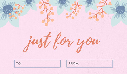 Wishing card with flowers and pink background