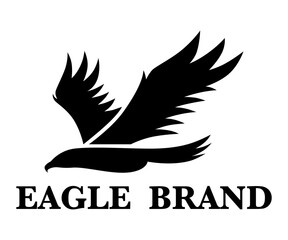 Black vector logo of eagle that is flying.	