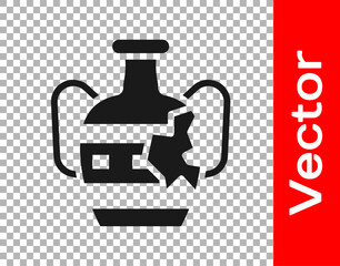 Obraz premium Black Broken ancient amphorae icon isolated on transparent background. Vector.