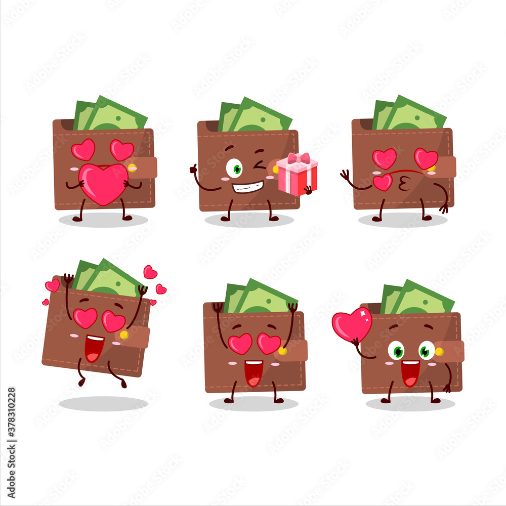 Wall mural brown wallet cartoon character with love cute emoticon