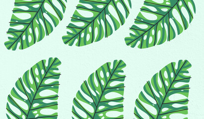 Big green leaves design on light green background