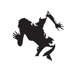 Running woman, side view, abstract isolated vector silhouette. Run logo