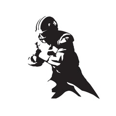 Football logo. American football player running with ball, isolated vector silhouette. Ink drawing