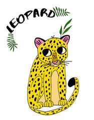 Leopard.Cute leopard vector illustration. Hand drawn cute print for posters, cards, t-shirts. Hand drawn illustration
