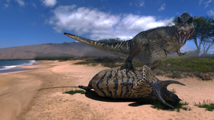 T-Rex caught a triceratops. 3D Render. © Fabio