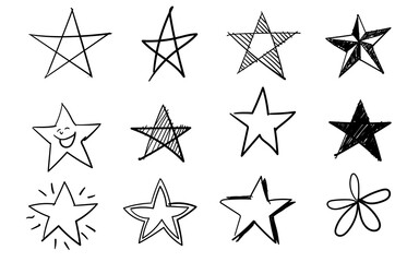 Obraz premium Star collection set rate ranking shape doodle hand drawn sketches white isolation background 