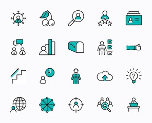 Set of Head Hunting Related Vector Line Icons. Contains such Icons as Career growth, Bulb, Candidate, Search, CV, Card Index, Outsource and more. Editable Stroke. 32x32 Pixel Perfect