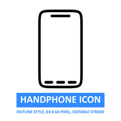 Mobile phone icon, smartphone, phone cell icon vector illustration on white background. based on 64 x 64 pixel. outline style. expanded. editable stroke.