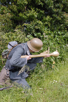 Unidentified Reenactor Dressed As German Soldiers