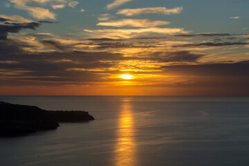View of caldera in Santorini island, Greece. Photo taken during sunset