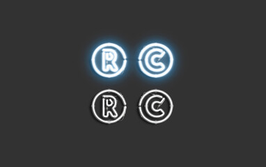 Neon copyright and registrated symbol, creative font mock up