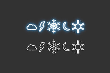 Blue neon weather symbol, lighting font mockup