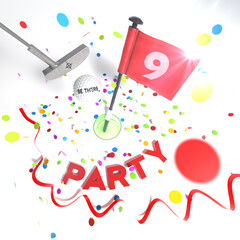 Minigolf / Golf Birthday, Anniversary Party Invitation Background (3D Rendering). 9 Years.
