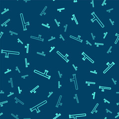 Green line Police rubber baton icon isolated seamless pattern on blue background. Rubber truncheon. Police Bat. Police equipment. Vector.