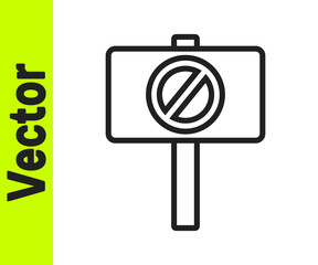 Black line Protest icon isolated on white background. Meeting, protester, picket, speech, banner, protest placard, petition, leader leaflet Vector illustration