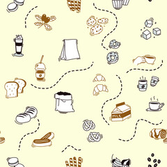 Colffee time seamless pattern in doodle style vector illustration. Ready to use for website and printing.