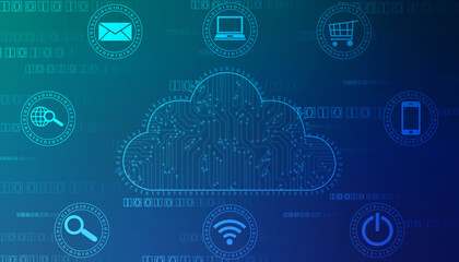 2d illustration of Cloud computing, Cloud Computing Concept, Cloud computing technology internet concept background