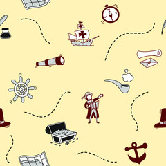 Columbus day seamless pattern in doodle style vector illustration. Ready to use for website and printing.