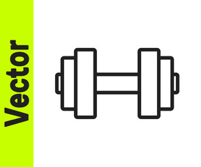 Black line Dumbbell icon isolated on white background. Muscle lifting icon, fitness barbell, gym, sports equipment, exercise bumbbell. Vector.