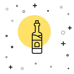 Black line Bottle of wine icon isolated on white background. Random dynamic shapes. Vector.