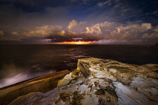 Brilliant Lightning Storm Over The Coast Of Sydney