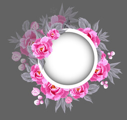 Beautiful floral frame with pink flowers. Vector illustration