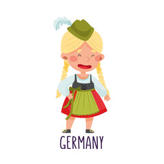Smiling Girl Wearing National Costume of Germany Vector Illustration