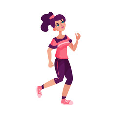 Fototapeta na wymiar Young Woman Wearing Sportswear Running Outside Vector Illustration