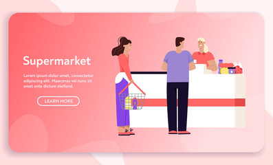 Vector banner of supermarket shopping concept, store advertising template