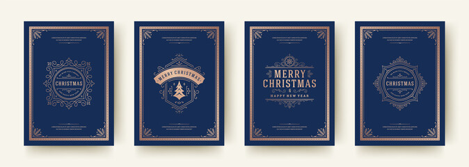 Christmas cards set vintage typographic qoutes design vector illustration