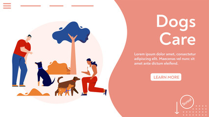 Vector banner of dogs care concept, training commands