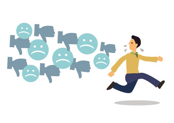 Man attacks by dislike and thumb down. Cyber bulling concept with negative review.