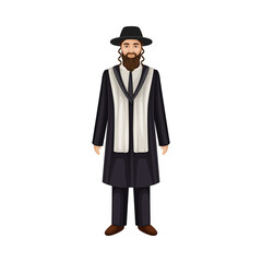 Hebrew Man with Side-locks Dressed in Black Suit Vector Illustration