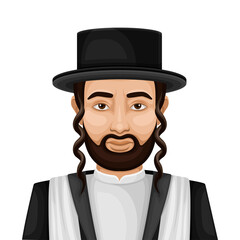 Hebrew Man with Side-locks Dressed in Black Suit Vector Illustration