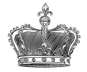 Crown king throne diamond hand drawn sketches white isolation background