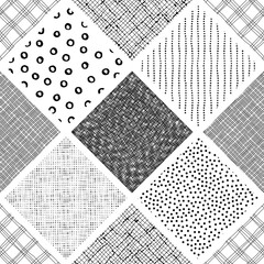 Seamless geometric pattern, patchwork tiles. Freehand drawing