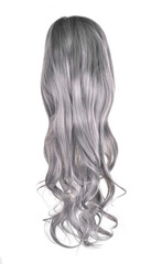 long curly blond wig on a white background