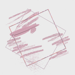 Abstract illustration, square frame in pastel color, spots, streaks of peach, pink paint, brush strokes in gentle flesh tones, rose gold